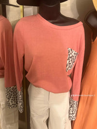 Brushed Hacci Leopard Color Block Pocket Top