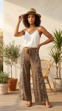 Two Toned Leopard Print Wide leg Pants