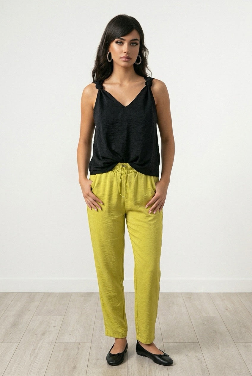 Black V Neck Knotted Shoulder Top