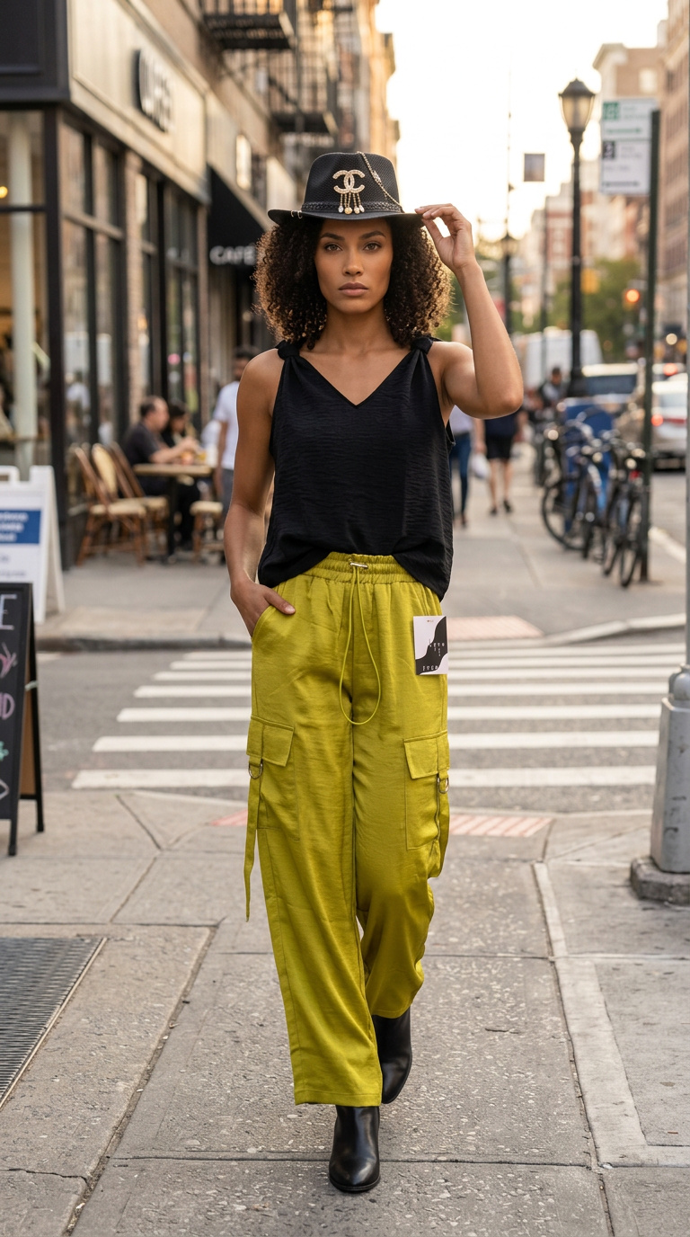 Acid Wash Satin Drawstring Cargo Pocket Pants