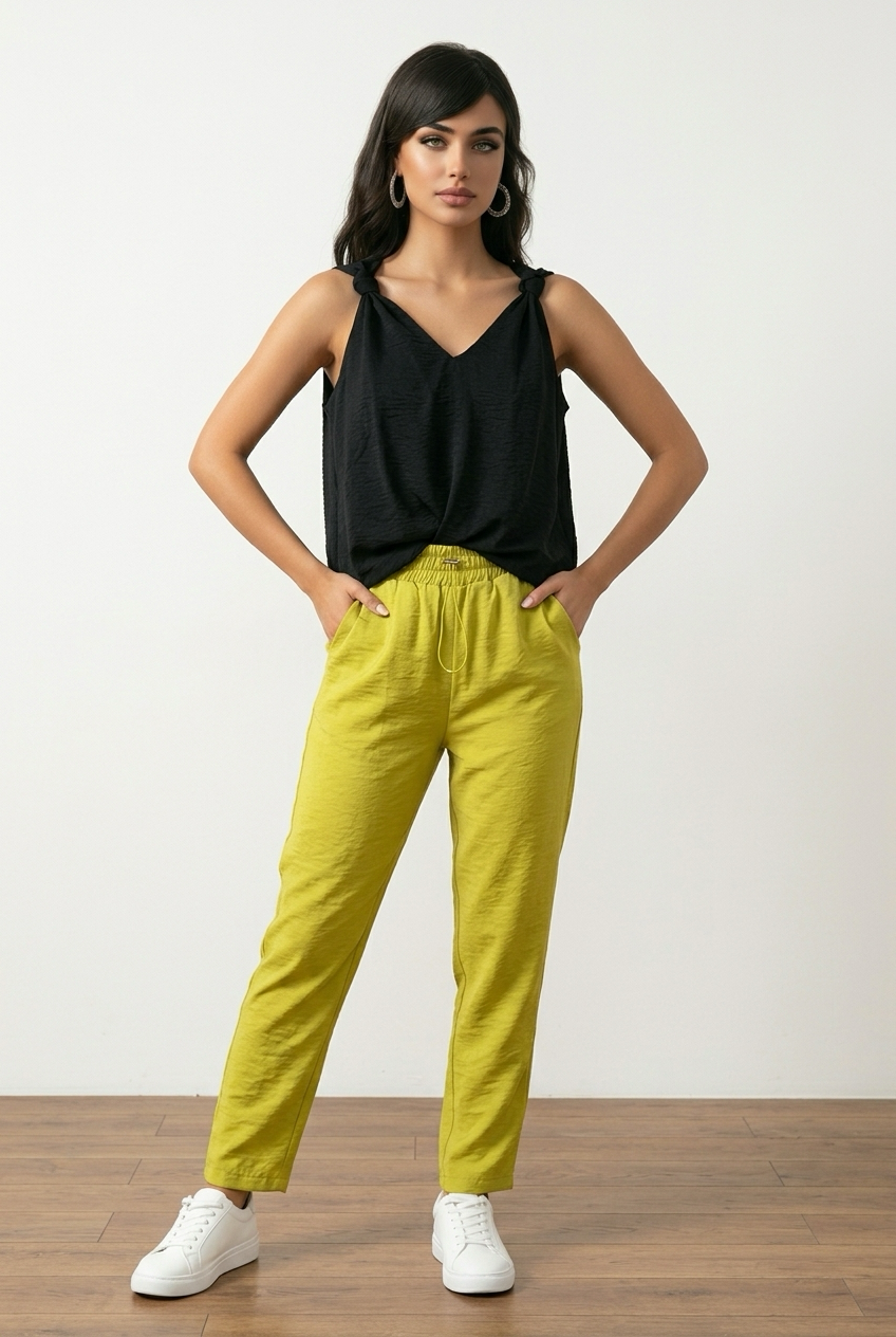 Black V Neck Knotted Shoulder Top