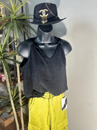 Black V Neck Knotted Shoulder Top