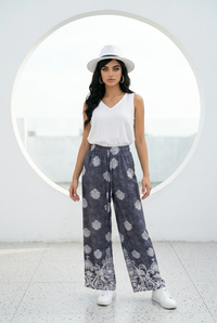 Black Bohemian Printed Drawstring Waist Wide Leg pant