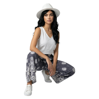 Black Bohemian Printed Drawstring Waist Wide Leg pant