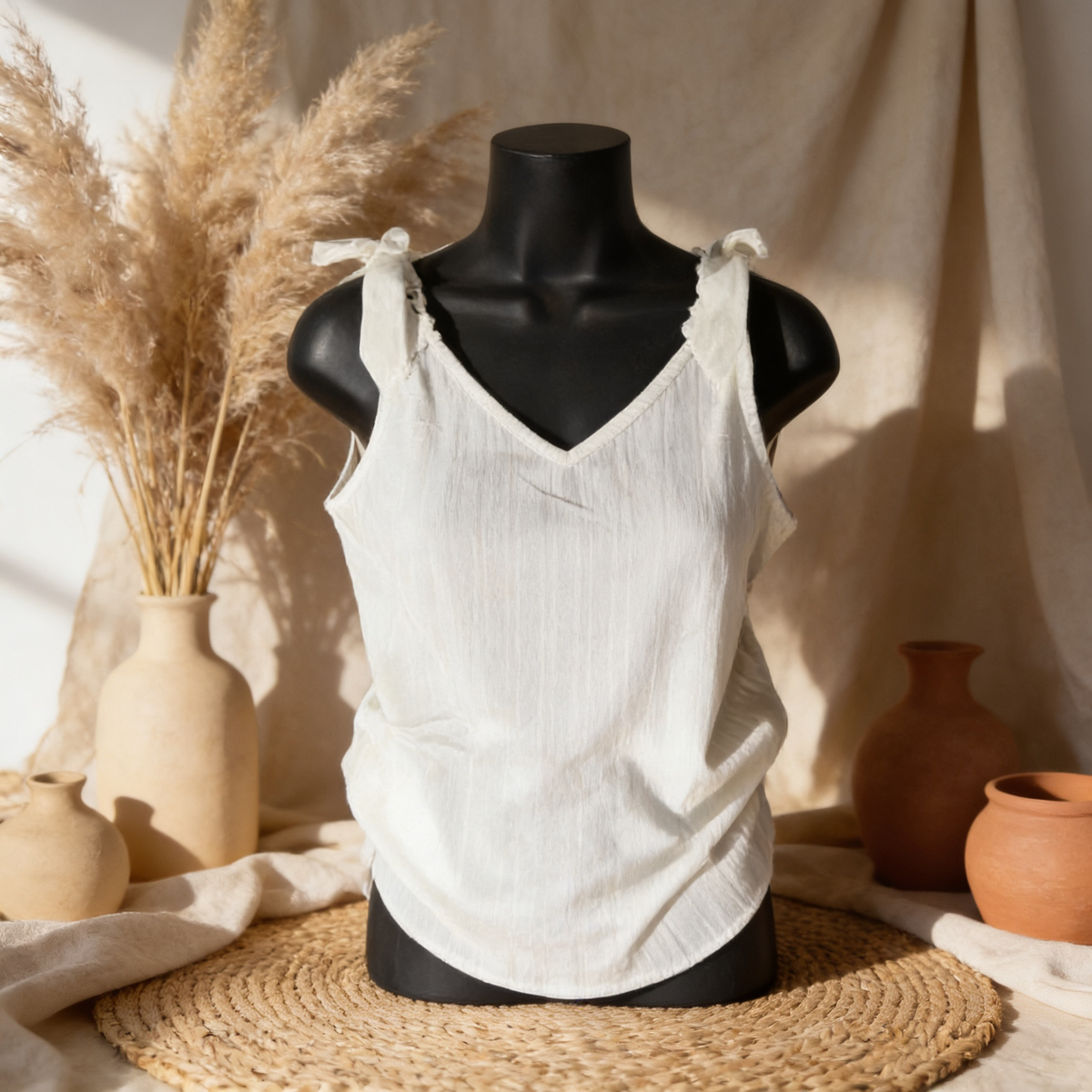 White Lace Splicing Knotted Backless V Neck Tank Top