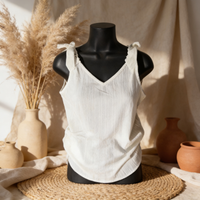 White Lace Splicing Knotted Backless V Neck Tank Top