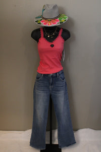 Stretchy Ribbed Seamless Lace Trim Tank Top