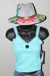 Stretchy Ribbed Seamless Lace Trim Tank Top