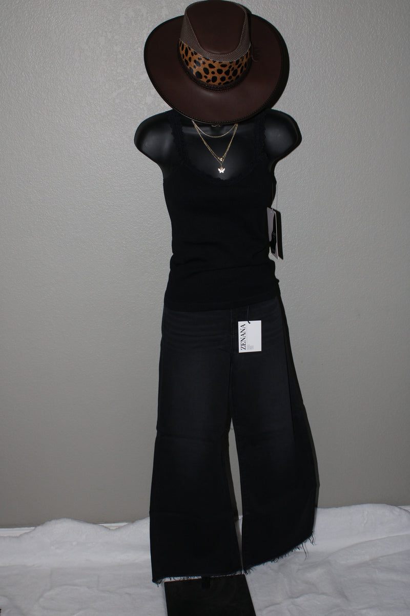 Stretchy Ribbed Seamless Lace Trim Tank Top