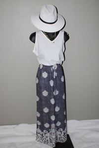 Black Bohemian Printed Drawstring Waist Wide Leg pant