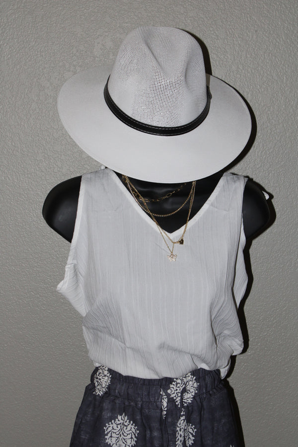 White Lace Splicing Knotted Backless V Neck Tank Top