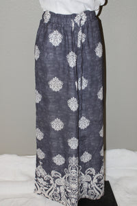 Black Bohemian Printed Drawstring Waist Wide Leg pant