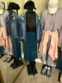 Elastic High Waist Midi Flare Skirt