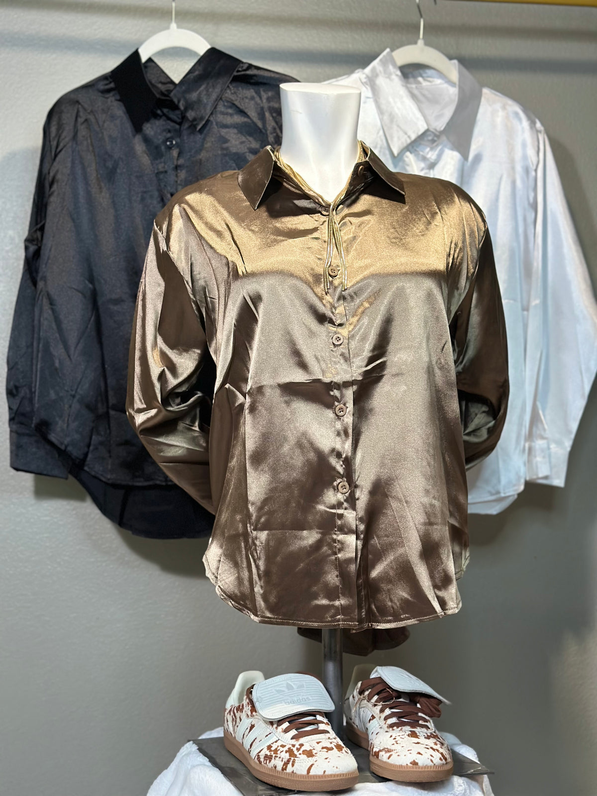 Elegant Satin Faux Silk Long Sleeve Blouse