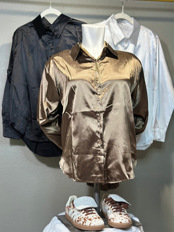 Elegant Satin Faux Silk Long Sleeve Blouse