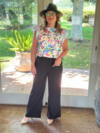 High Rise Elastic Back Wide Leg Pants